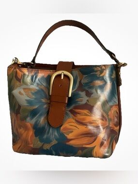 Patricia Nash Irving Bucket Handbag Leather Disstressed Marigold Harvest Floral
